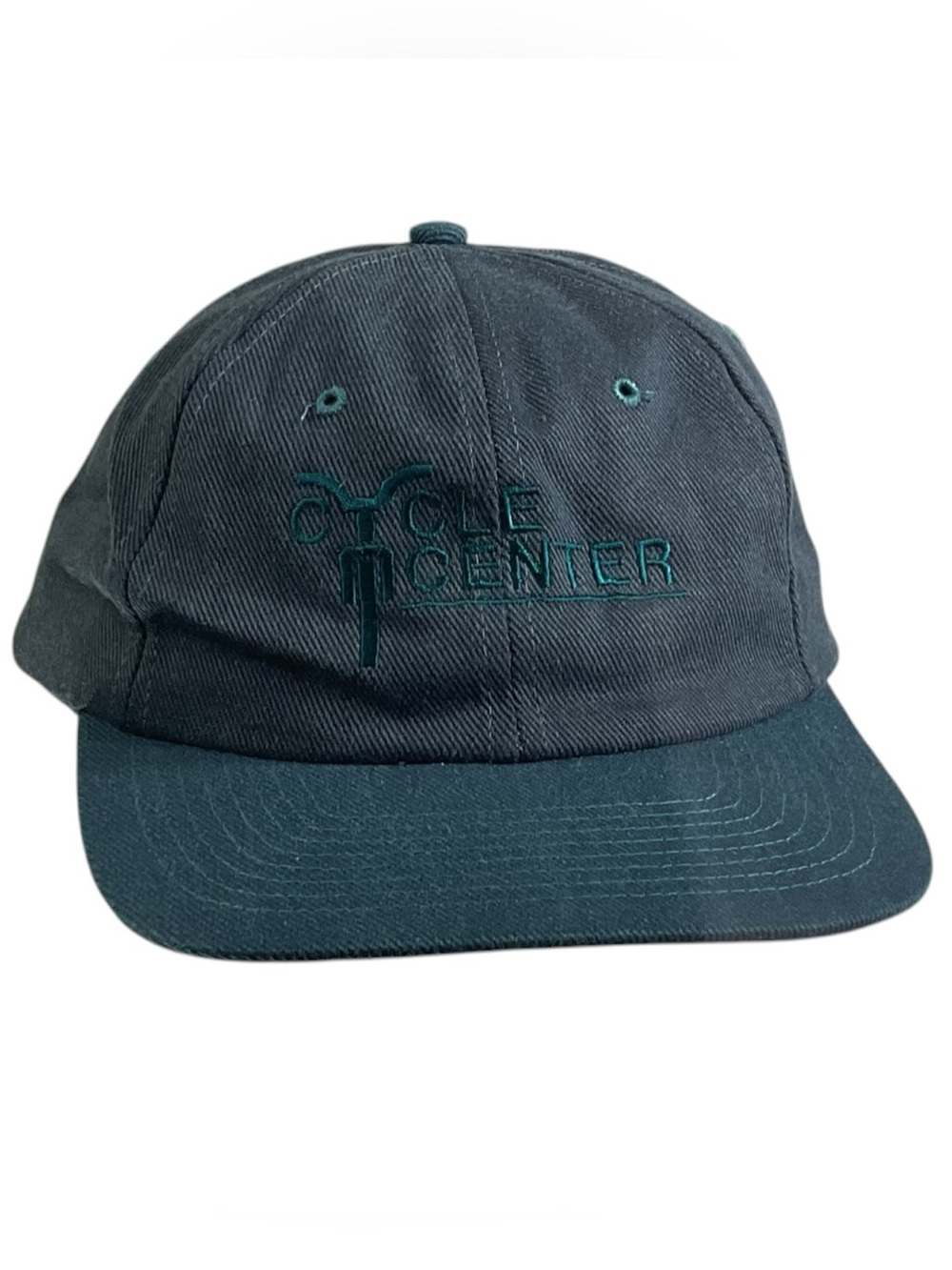 Vintage Cycle Center Motorcycle Bike Embroidered Black Green Strapback Hat Cap